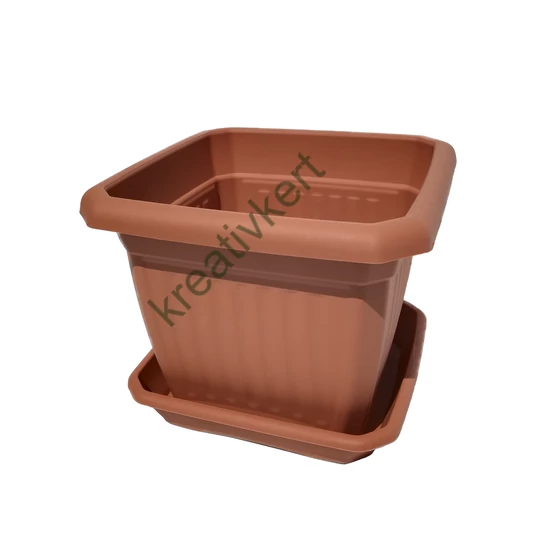 Szögletes virágcserép alátéttel 40 cm - terrakotta